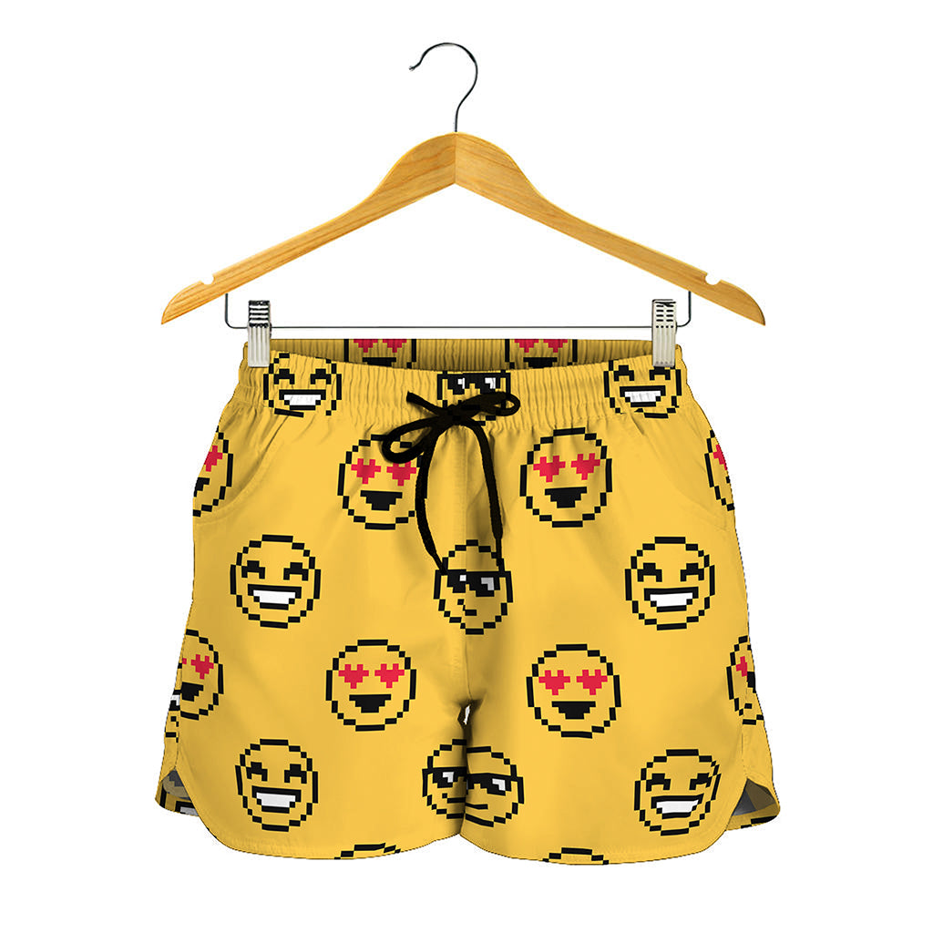 Pixel Emoji Pattern Print Women's Shorts