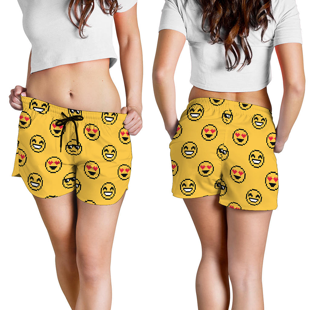 Pixel Emoji Pattern Print Women's Shorts