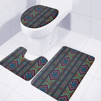 Pixel Ethnic Pattern Print 3 Piece Bath Mat Set