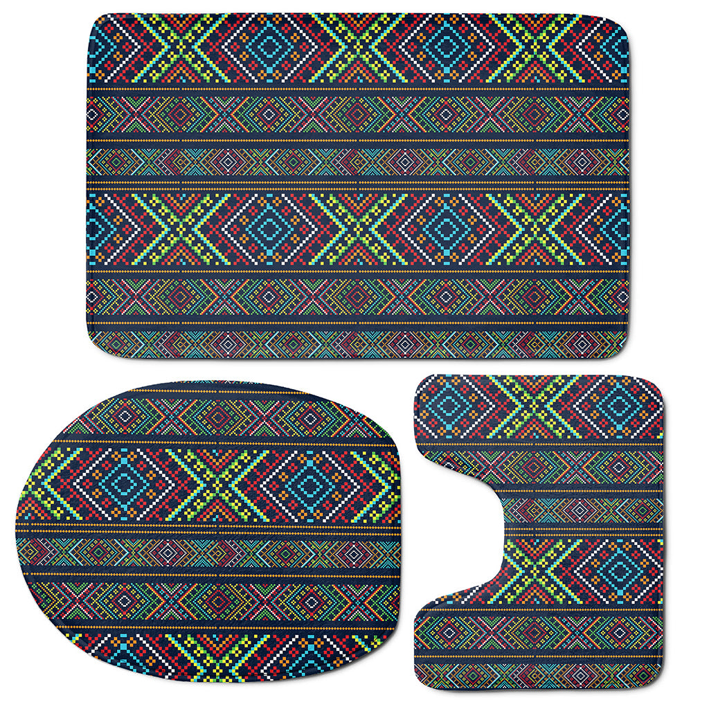 Pixel Ethnic Pattern Print 3 Piece Bath Mat Set