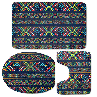 Pixel Ethnic Pattern Print 3 Piece Bath Mat Set