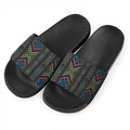 Pixel Ethnic Pattern Print Black Slide Sandals