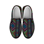Pixel Ethnic Pattern Print Black Slip On Shoes
