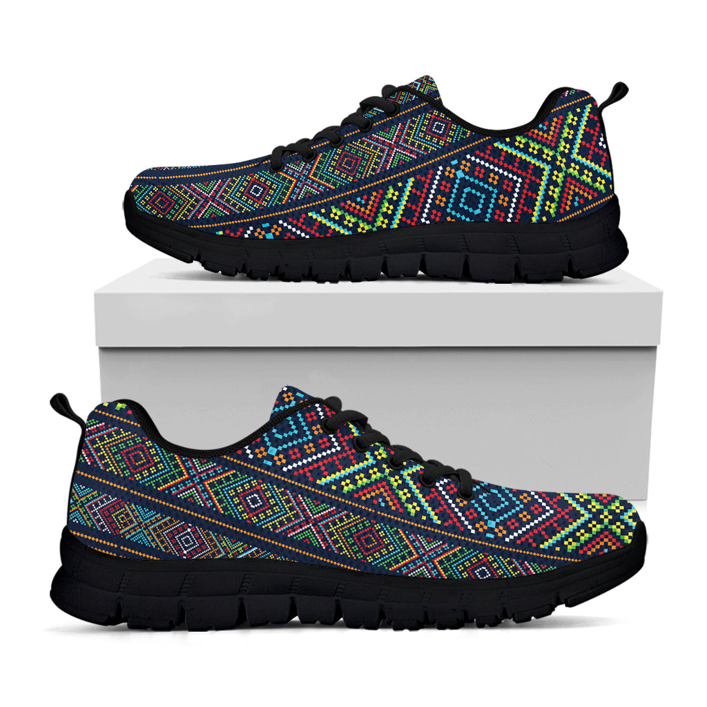 Pixel Ethnic Pattern Print Black Sneakers
