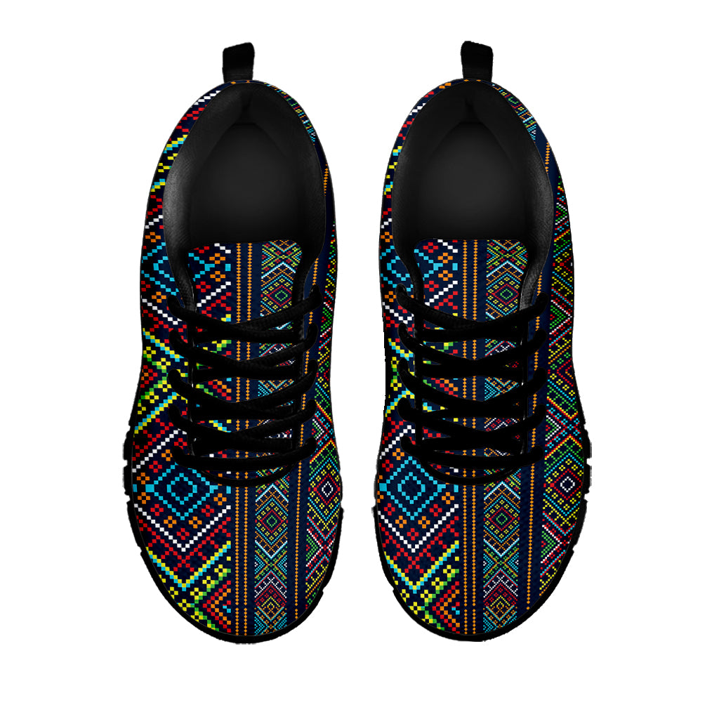 Pixel Ethnic Pattern Print Black Sneakers