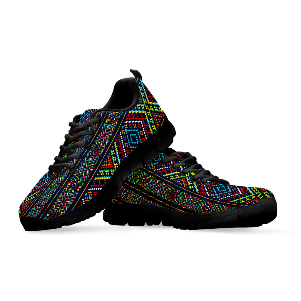 Pixel Ethnic Pattern Print Black Sneakers
