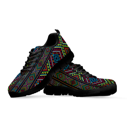 Pixel Ethnic Pattern Print Black Sneakers