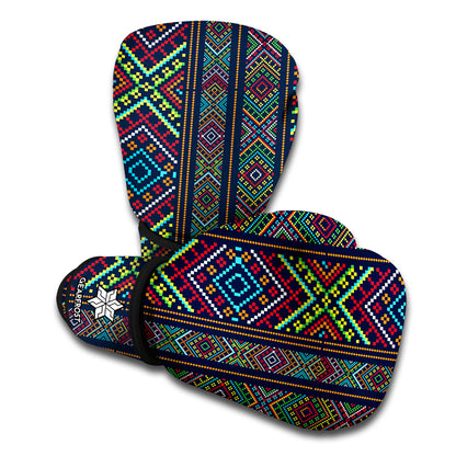 Pixel Ethnic Pattern Print Boxing Gloves