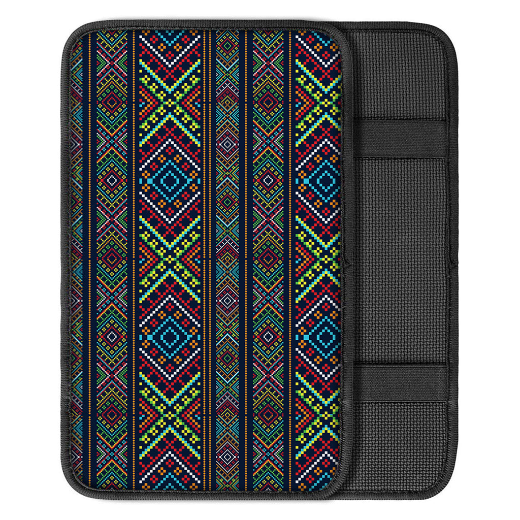 Pixel Ethnic Pattern Print Car Center Console Cover