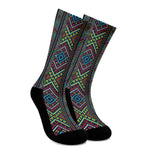 Pixel Ethnic Pattern Print Crew Socks