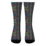 Pixel Ethnic Pattern Print Crew Socks