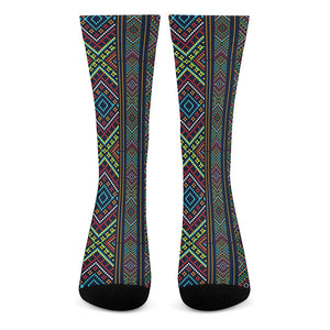 Pixel Ethnic Pattern Print Crew Socks