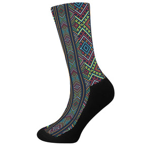 Pixel Ethnic Pattern Print Crew Socks