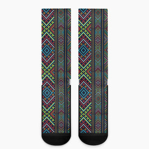 Pixel Ethnic Pattern Print Crew Socks