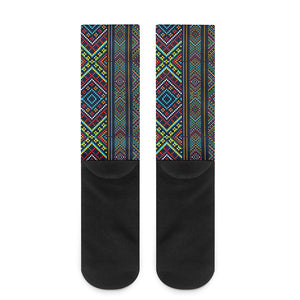 Pixel Ethnic Pattern Print Crew Socks