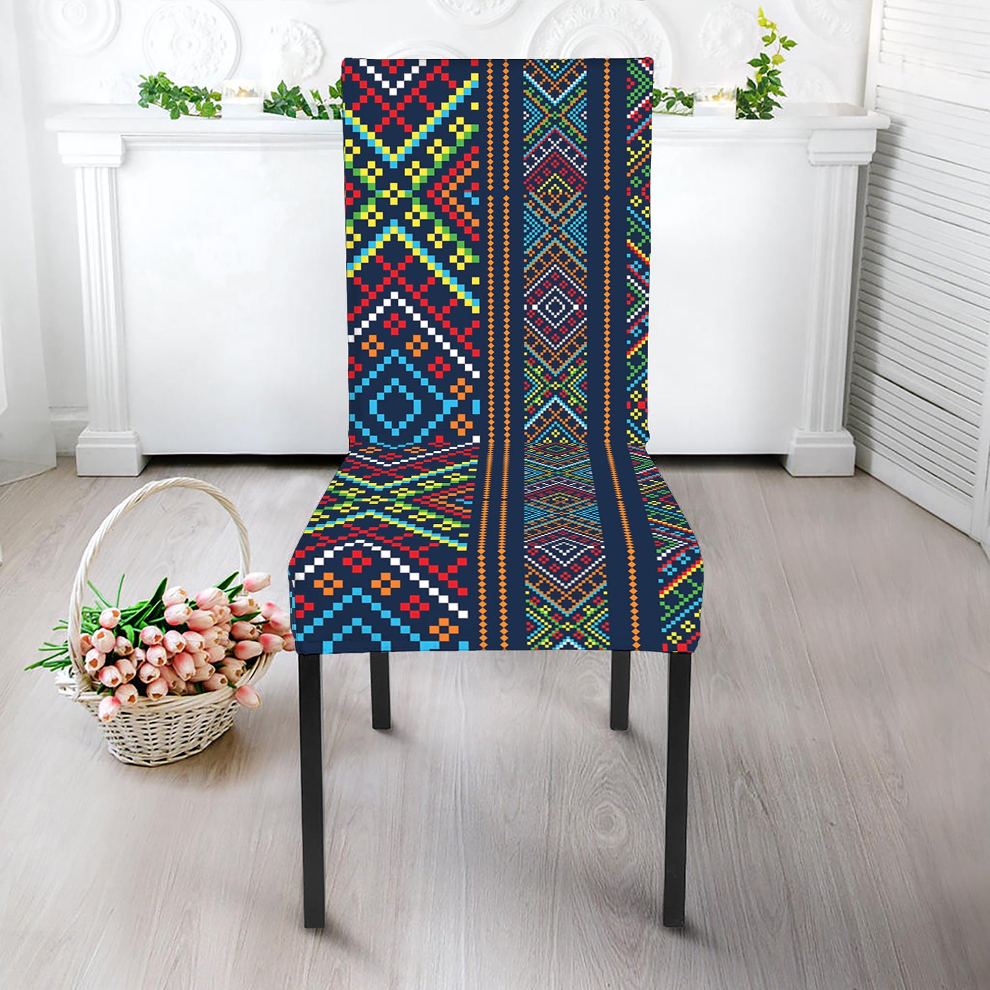 Pixel Ethnic Pattern Print Dining Chair Slipcover
