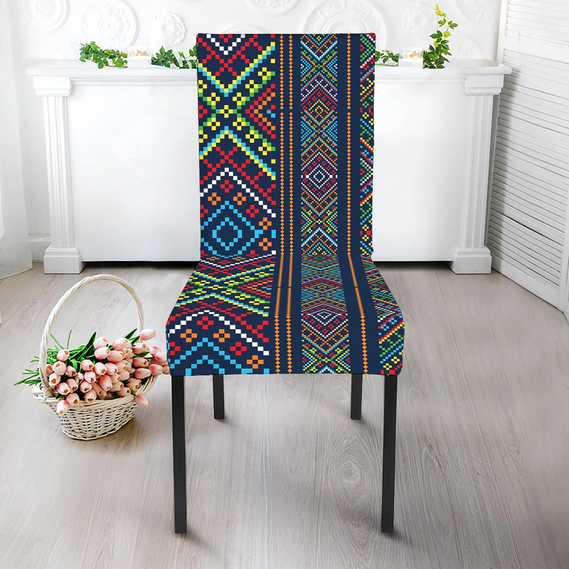 Pixel Ethnic Pattern Print Dining Chair Slipcover