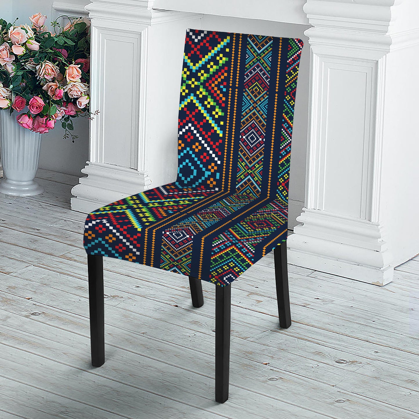 Pixel Ethnic Pattern Print Dining Chair Slipcover