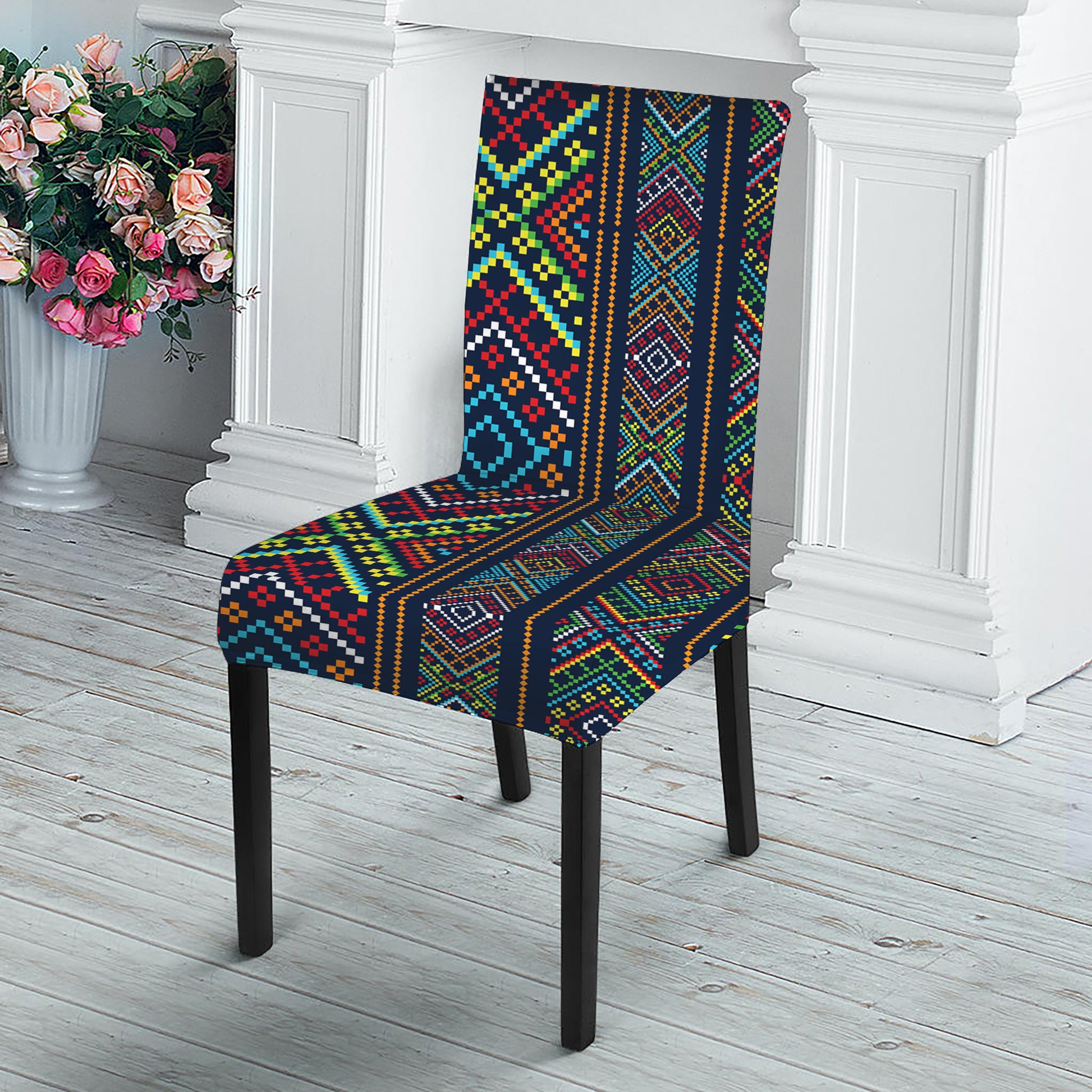 Pixel Ethnic Pattern Print Dining Chair Slipcover