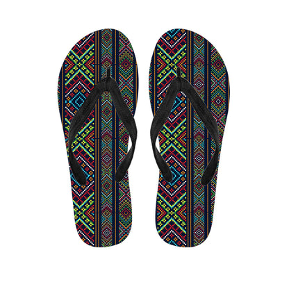 Pixel Ethnic Pattern Print Flip Flops