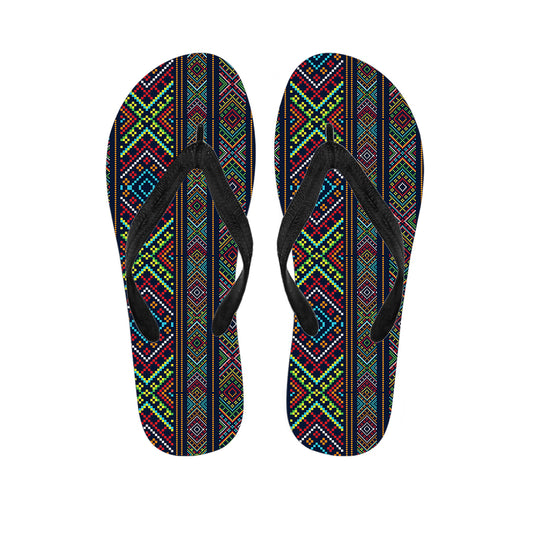 Pixel Ethnic Pattern Print Flip Flops