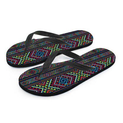 Pixel Ethnic Pattern Print Flip Flops
