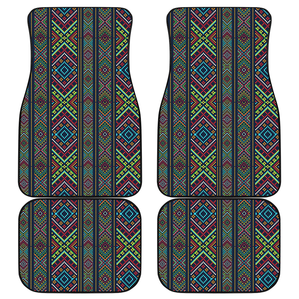 Pixel Ethnic Pattern Print Front and Back Car Floor Mats