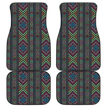 Pixel Ethnic Pattern Print Front and Back Car Floor Mats