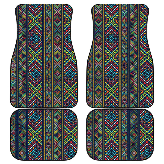 Pixel Ethnic Pattern Print Front and Back Car Floor Mats