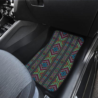 Pixel Ethnic Pattern Print Front and Back Car Floor Mats