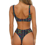 Pixel Ethnic Pattern Print Front Bow Tie Bikini