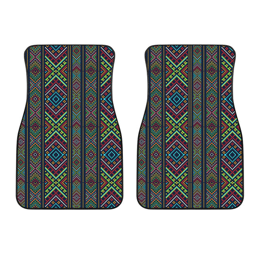 Pixel Ethnic Pattern Print Front Car Floor Mats