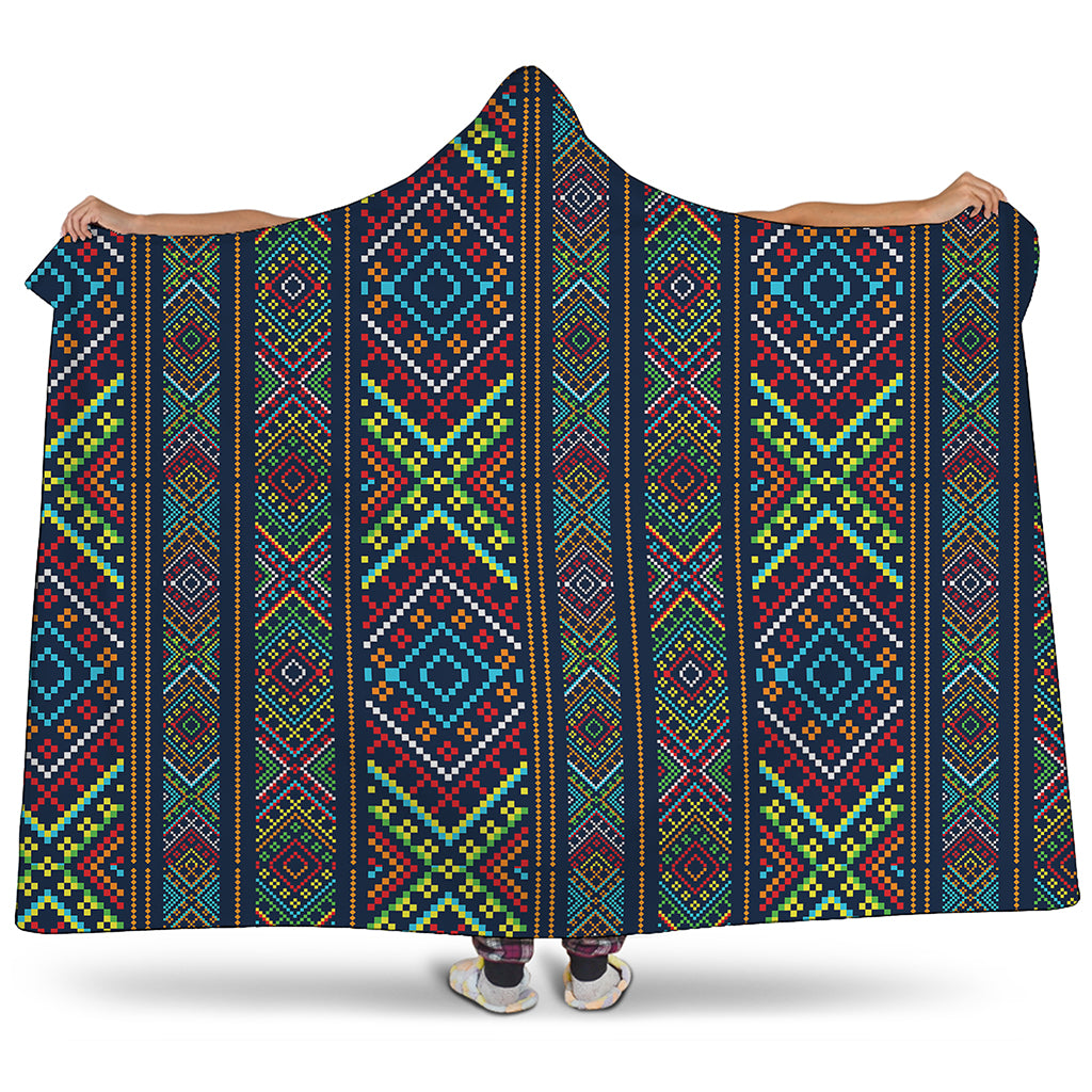 Pixel Ethnic Pattern Print Hooded Blanket