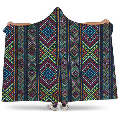Pixel Ethnic Pattern Print Hooded Blanket