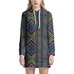 Pixel Ethnic Pattern Print Hoodie Dress