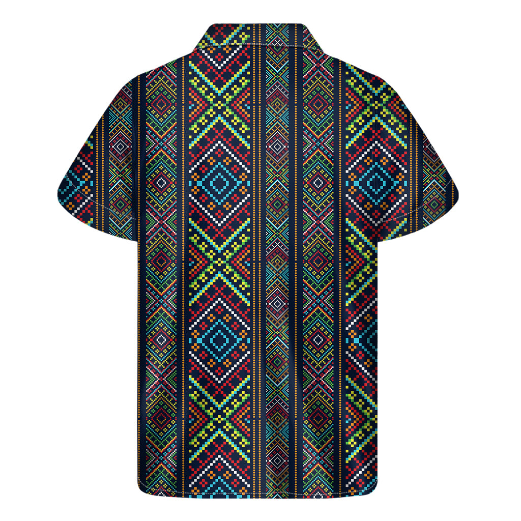 Pixel Ethnic Pattern Print Men's Short Sleeve Shirt
