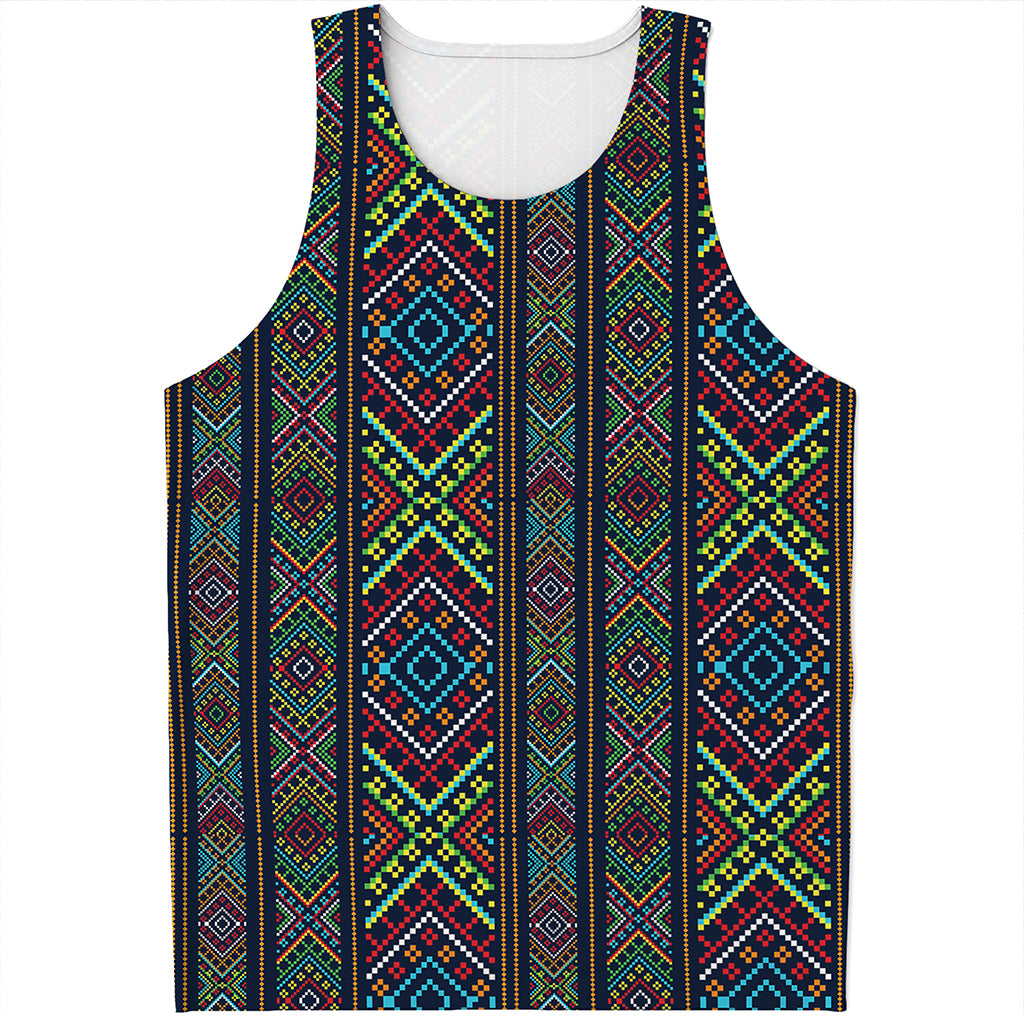Pixel Ethnic Pattern Print Men's Tank Top