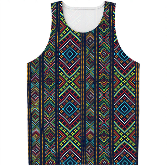 Pixel Ethnic Pattern Print Men's Tank Top