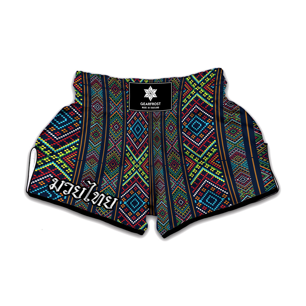 Pixel Ethnic Pattern Print Muay Thai Boxing Shorts