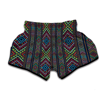 Pixel Ethnic Pattern Print Muay Thai Boxing Shorts