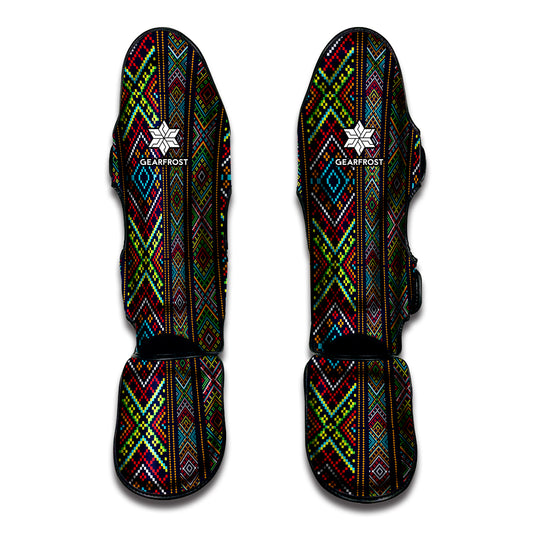 Pixel Ethnic Pattern Print Muay Thai Shin Guard