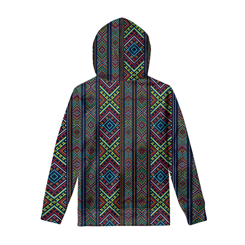 Pixel Ethnic Pattern Print Pullover Hoodie