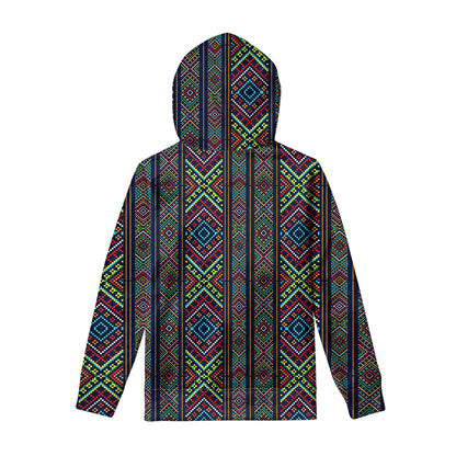 Pixel Ethnic Pattern Print Pullover Hoodie
