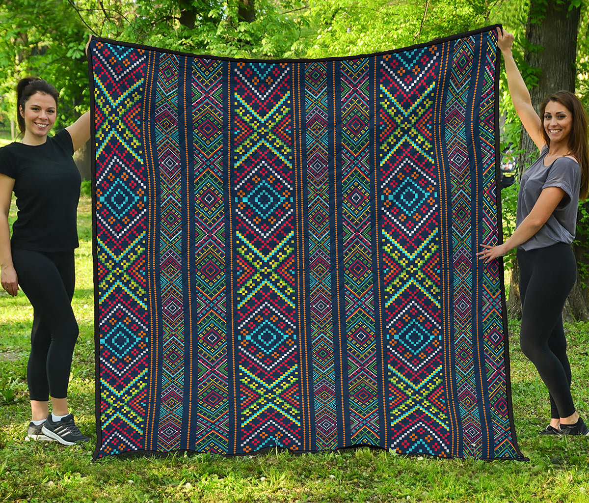 Pixel Ethnic Pattern Print Quilt