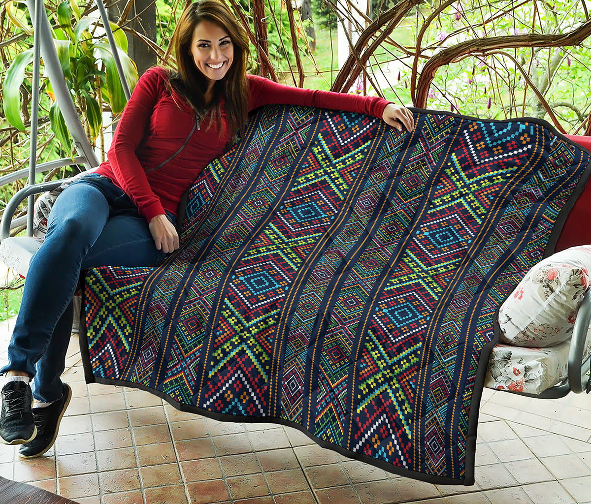 Pixel Ethnic Pattern Print Quilt