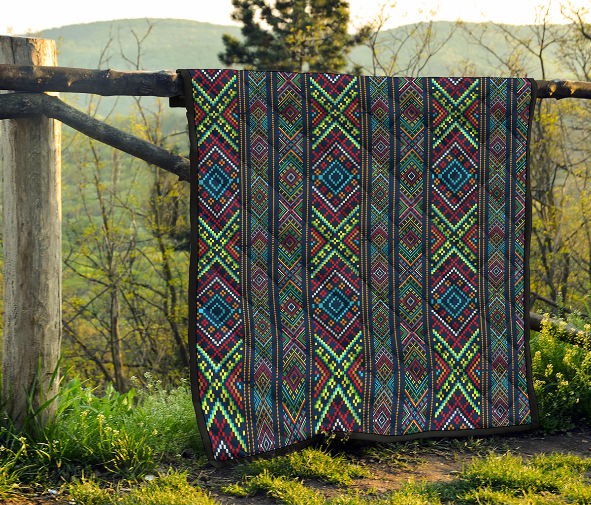 Pixel Ethnic Pattern Print Quilt