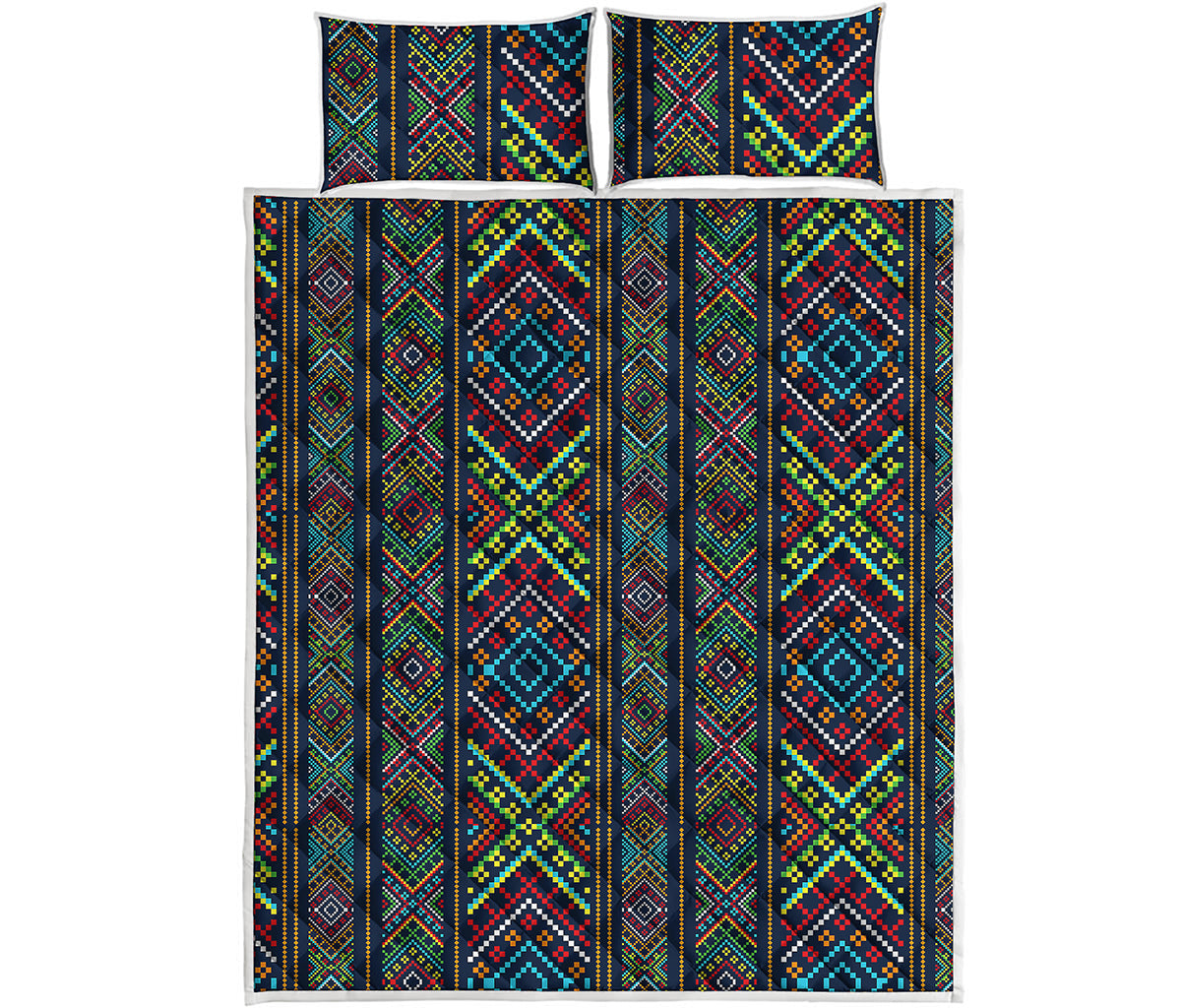Pixel Ethnic Pattern Print Quilt Bed Set