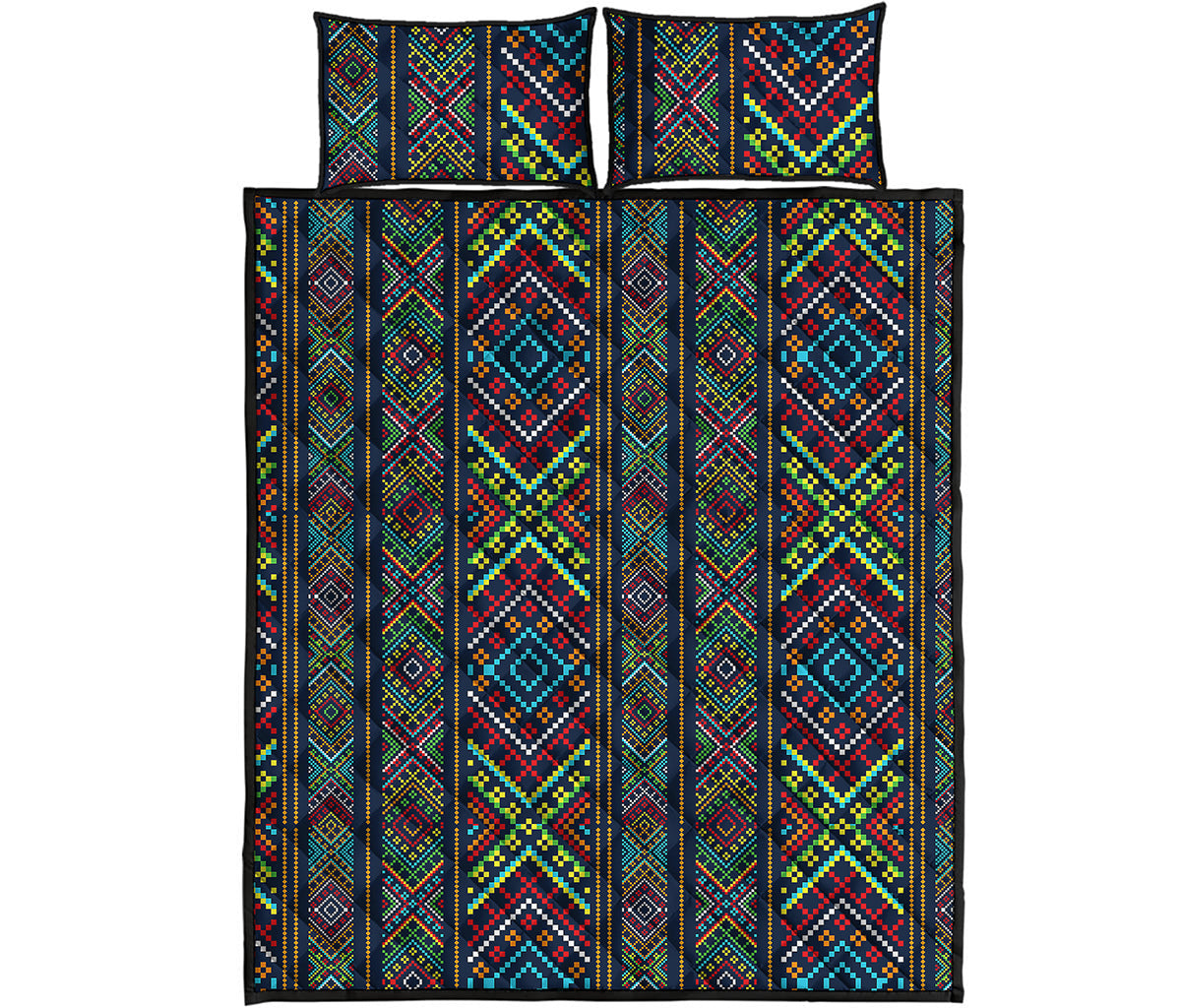 Pixel Ethnic Pattern Print Quilt Bed Set