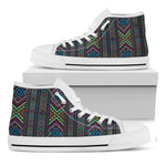 Pixel Ethnic Pattern Print White High Top Shoes