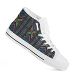 Pixel Ethnic Pattern Print White High Top Shoes